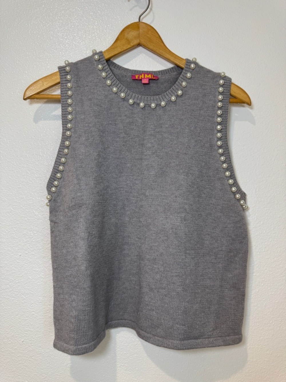 THML Anthropologie Purple Sweater Vest Sleeveless Pearl Accents Preppy Chic M